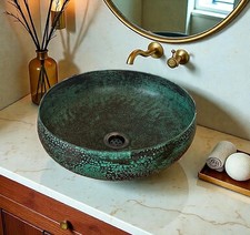 Handmade Green Patina Copper Vessel Sink Hammered Farmhouse Bathroom Basin