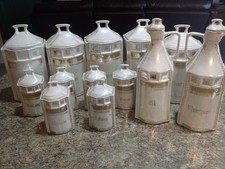 Vintage German Lusterware Canister Set of 13 White Block Iridescent Farmhouse