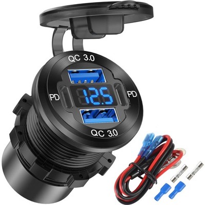 Upgraded 4 Port 12V USB Outlet Aluminum Charger, 78W Dual PD & QC Multiple US...