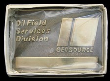 OB20113 NOS GREAT 1970s GEOSOURCE OILFIELD SERVICES DIVISION BRONZE BUCKLE