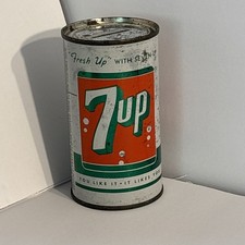 Banco de latas de refrescos 7up, Seven Up años 50.  Tapa plana fresca te gusta, te gusta