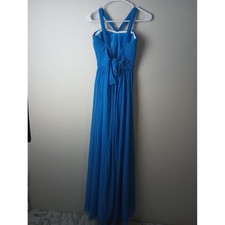 Azazie Blue Chiffon Pleated Halter Bridesmaid Formal Maxi Dress A10 Women