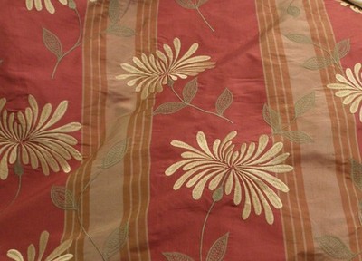 Highland Court Designer Floral Embroidered Silk Stripe Fabric