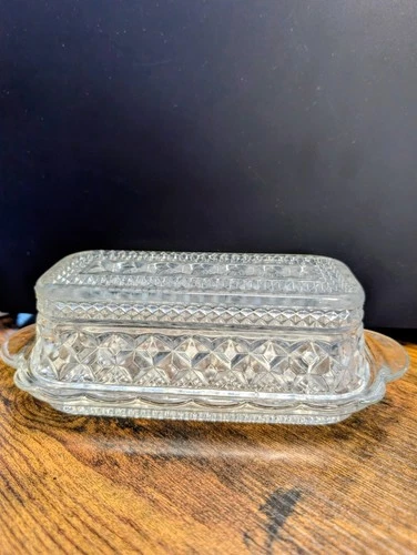 VTG MCM Anchor Hocking Wexford Butter Dish Clear Pressed Glass 8"