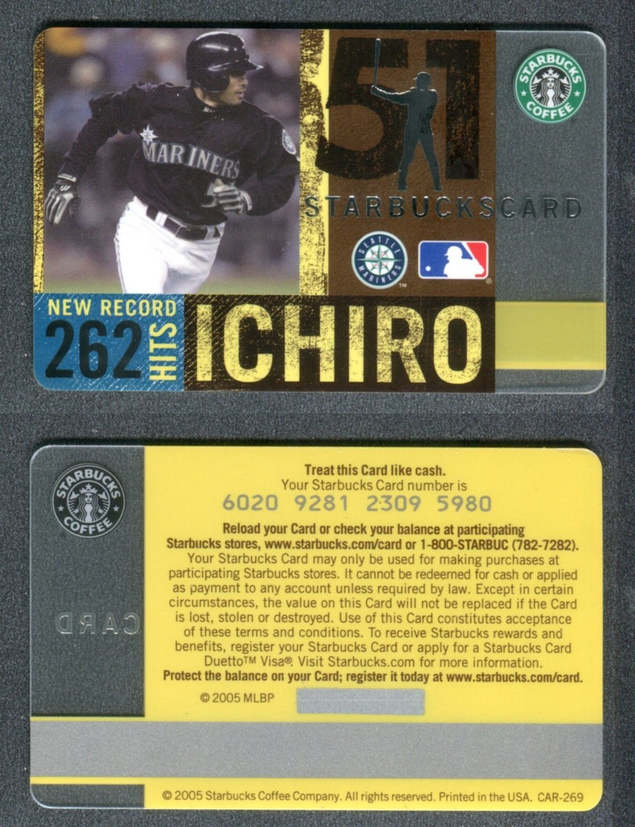 2005 Starbucks Ichiro Suzuki 262 Hits Gift Card Seattle Mariners