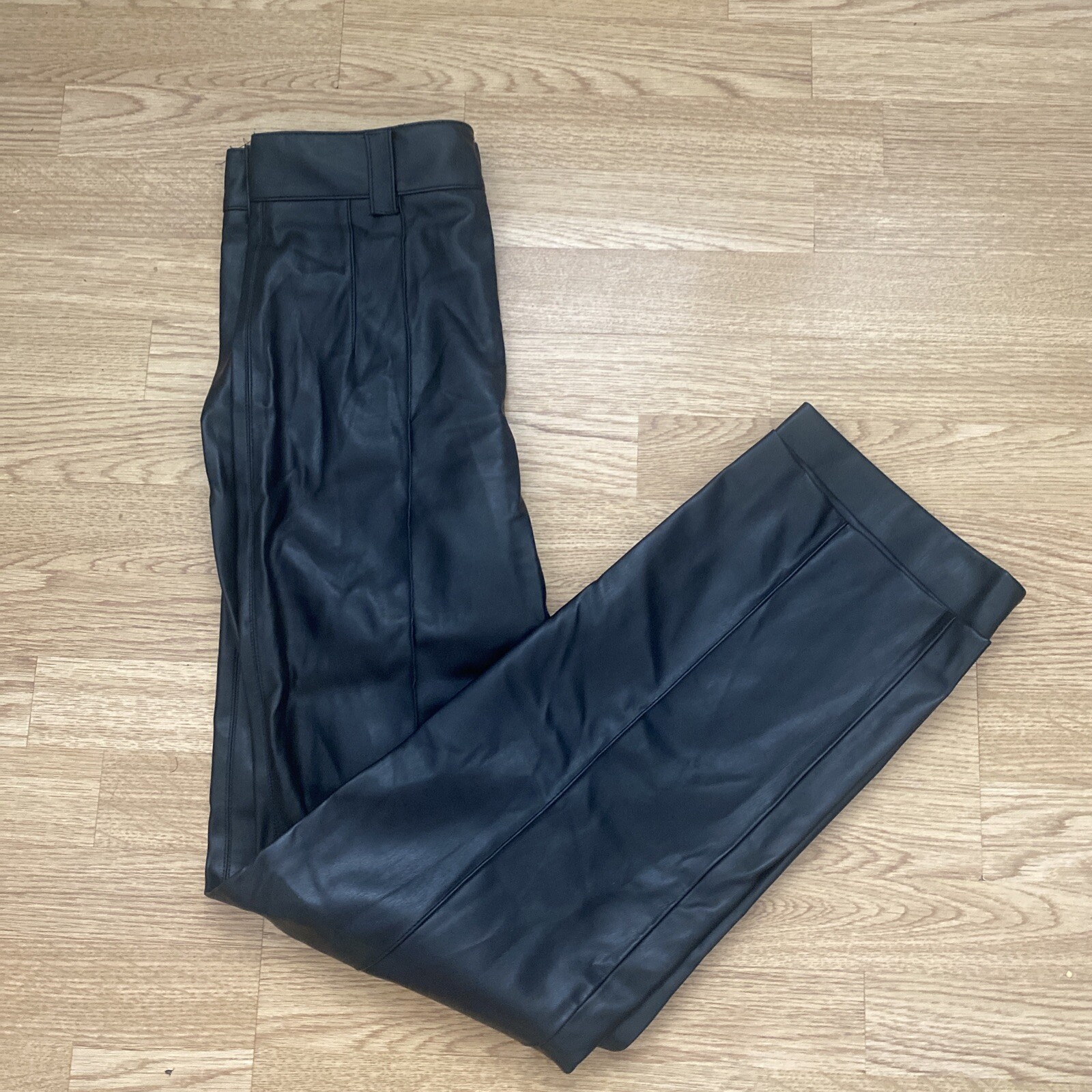 BNWT Zara Size UK S Black Faux Leather Trousers-RRP £29.99