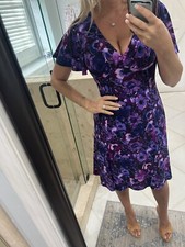 Chaps By Ralph Lauren Purple Short Sleeve Flutter Dress M Empire Jersey woman's