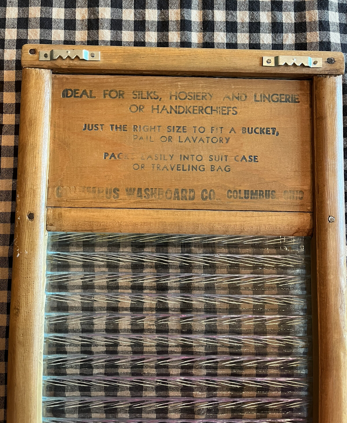 Vintage HOME AIDE Wood Glass Washboard Columbus Washboard Co Ohio USA