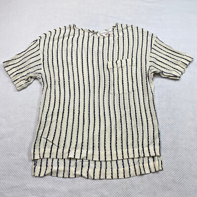 Evan Picone Sport Petites Top sz PM Cream Navy 90s Minimalist Normcore VINTAGE