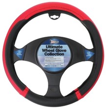 Van Mini Bus Caravan Steering Wheel Cover Glove Soft Grip Black Red 37-39cm