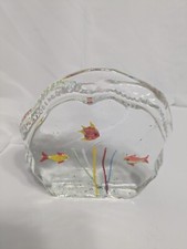 Vintage Murano Style Art Glass Fish Aquarium Paperweight w/ Three Fish 4"