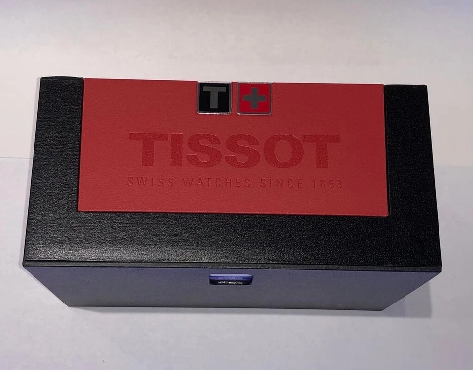 Nueva caja de reloj suizo Tissot original completa con folletos y bolsa de tela Foto 3 de 4