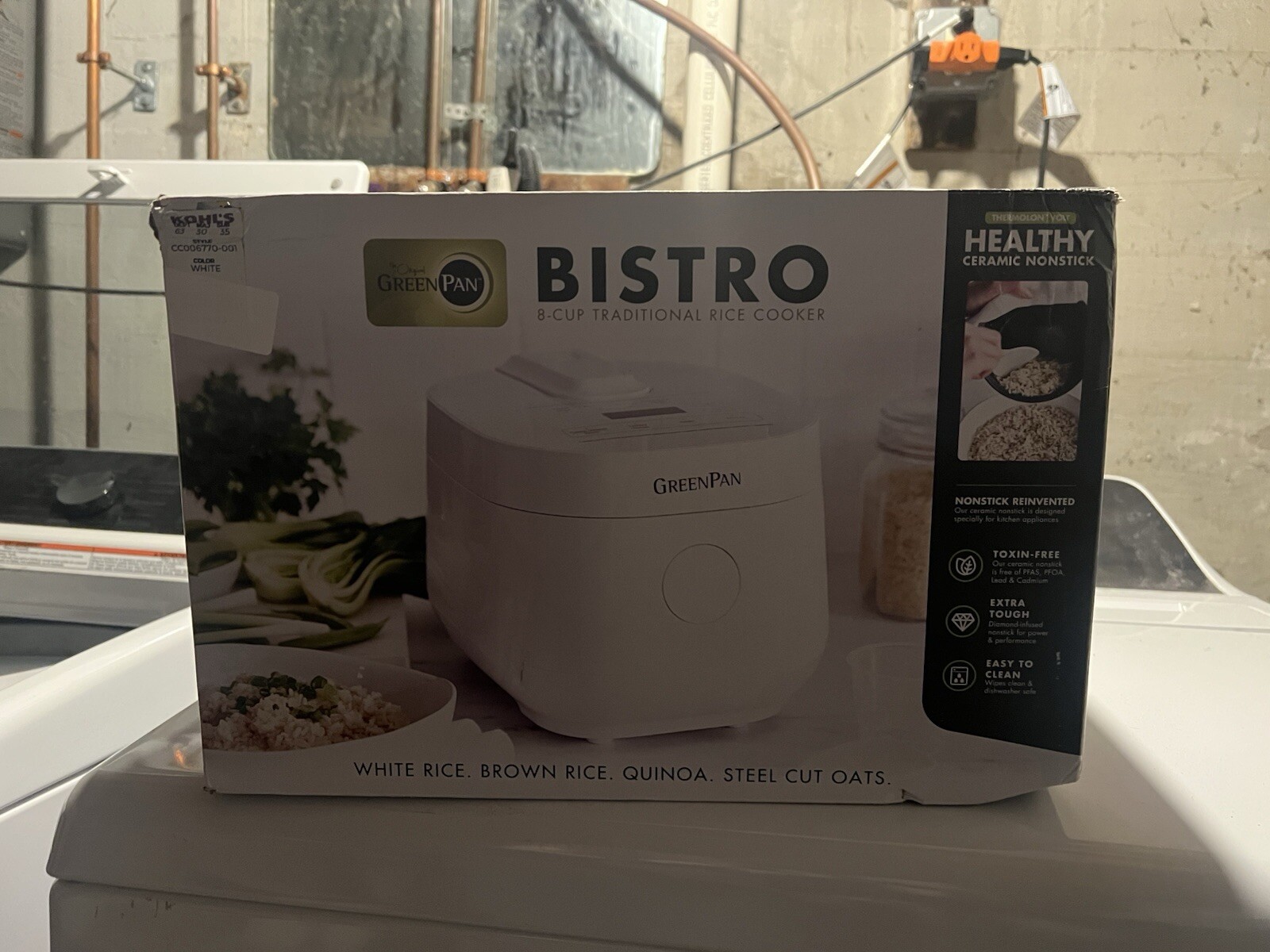 Green Pan Bistro 8-Cup Traditional Rice Cooker- White