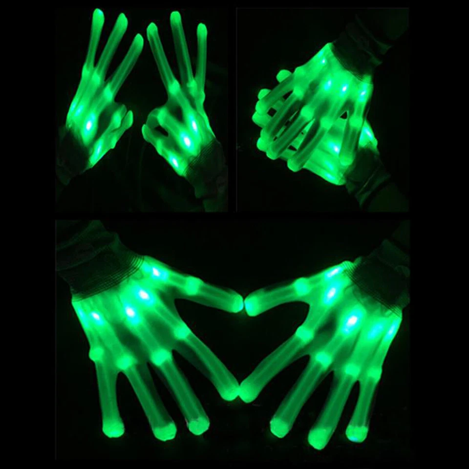 Guantes LED HALLOWEEN Iluminar Dedos VERDE LED Disfraz Guantes Rave Baile Fiesta Foto 4 de 4