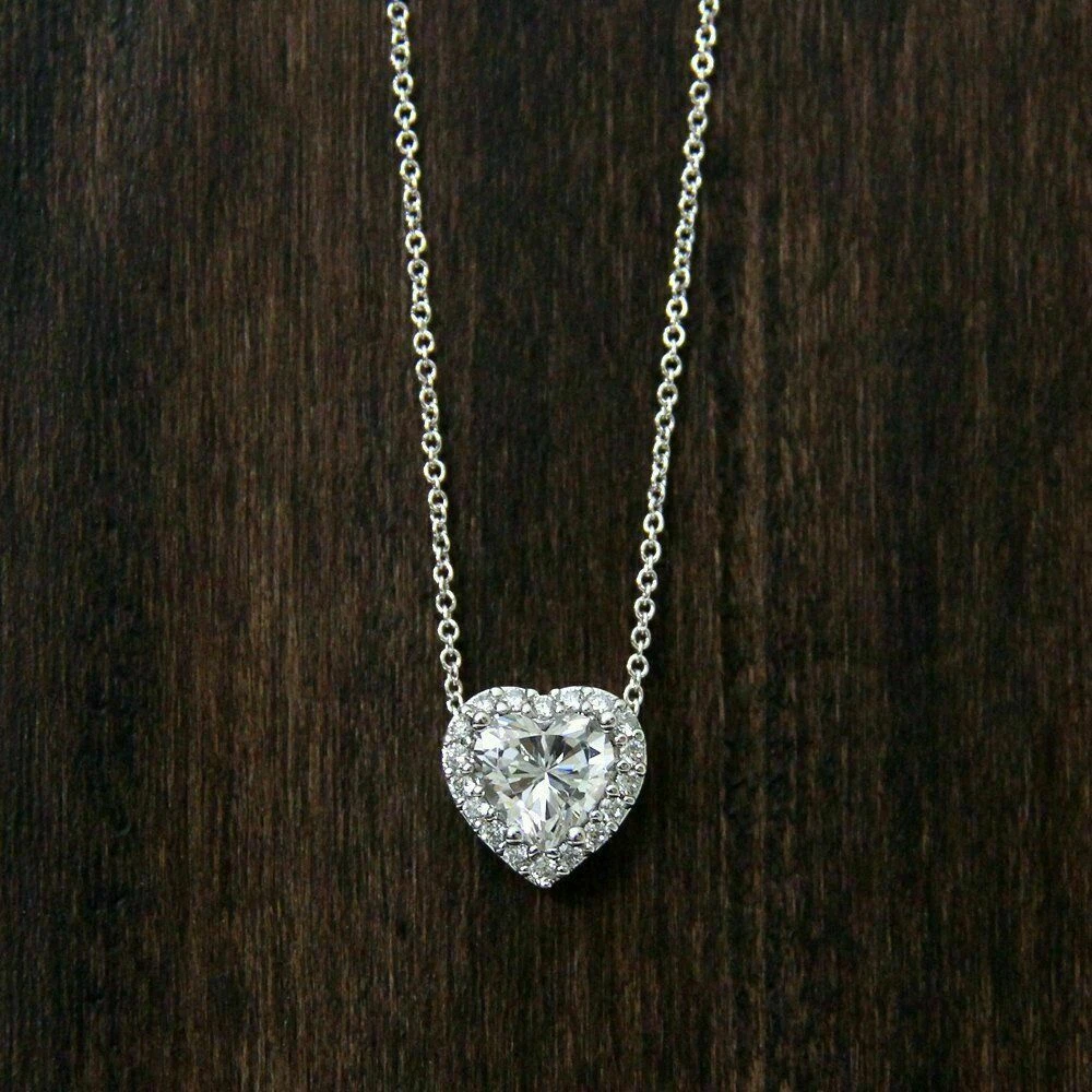 Heart diamond halo necklace online