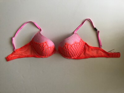 Brand New Victoria s Secret Push-up Bra 34C Cute Pink x Orange