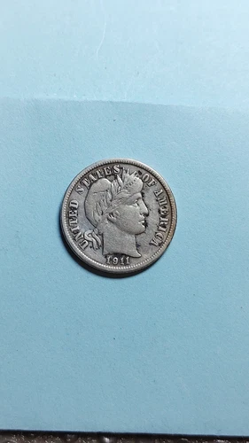 1911 D Barber Silver Dime VF Lightly Cleaned                                V583