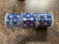All the Trimmings Christmas Ribbon Blue w/ Silver Stars Crafts 4 Yds x 2 1/2" W