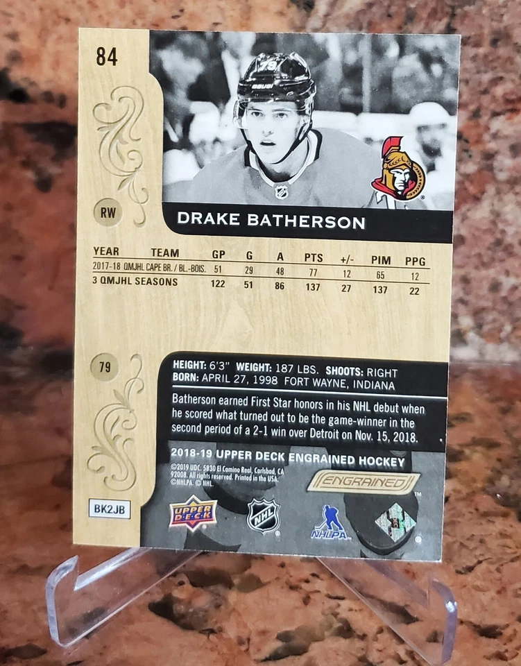 2018-19 Upper Deck Engrained Rookie Drake Batherson 198/299 🔥 - Image 2 of 2