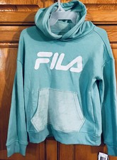 FILA Fleece Lined Hoodie Sweatshirt Girls Mint w/Glitter  Pocket SZ M 10-12 