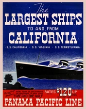 POSTER SHIPS TO AND FROM CALIFORNIA PANAMA PACIFIC LINE VINTAGE REPRO FREE S/H