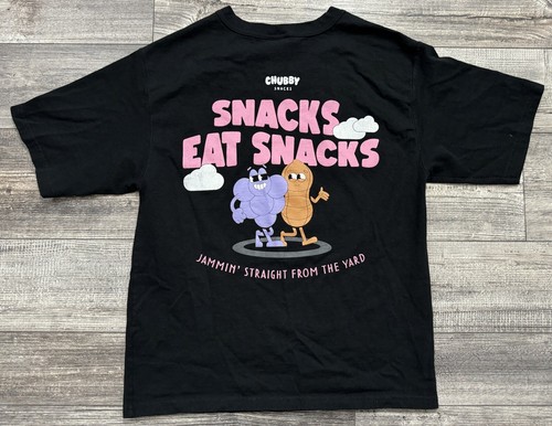 Vintage Champion Chubby Snacks Shirt Mens Size Small Black Snacks Eat Snacks