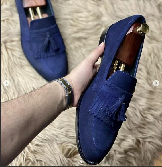 Blue tassel store loafers mens
