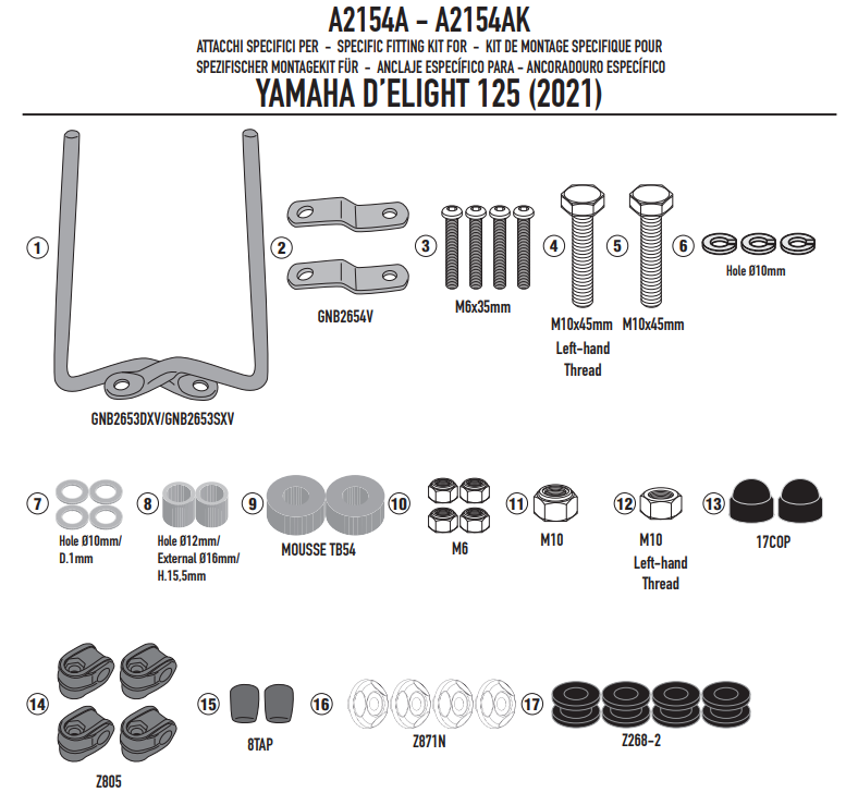 GIVI Kit Attacchi Parabrezza per Yamaha D'elight 125 2021 2022