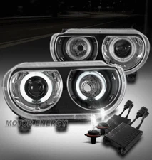FOR 08-14 DODGE CHALLENGER CCFL HALO BLACK PROJECTOR HEADLIGHTS W/50W 6K HID KIT