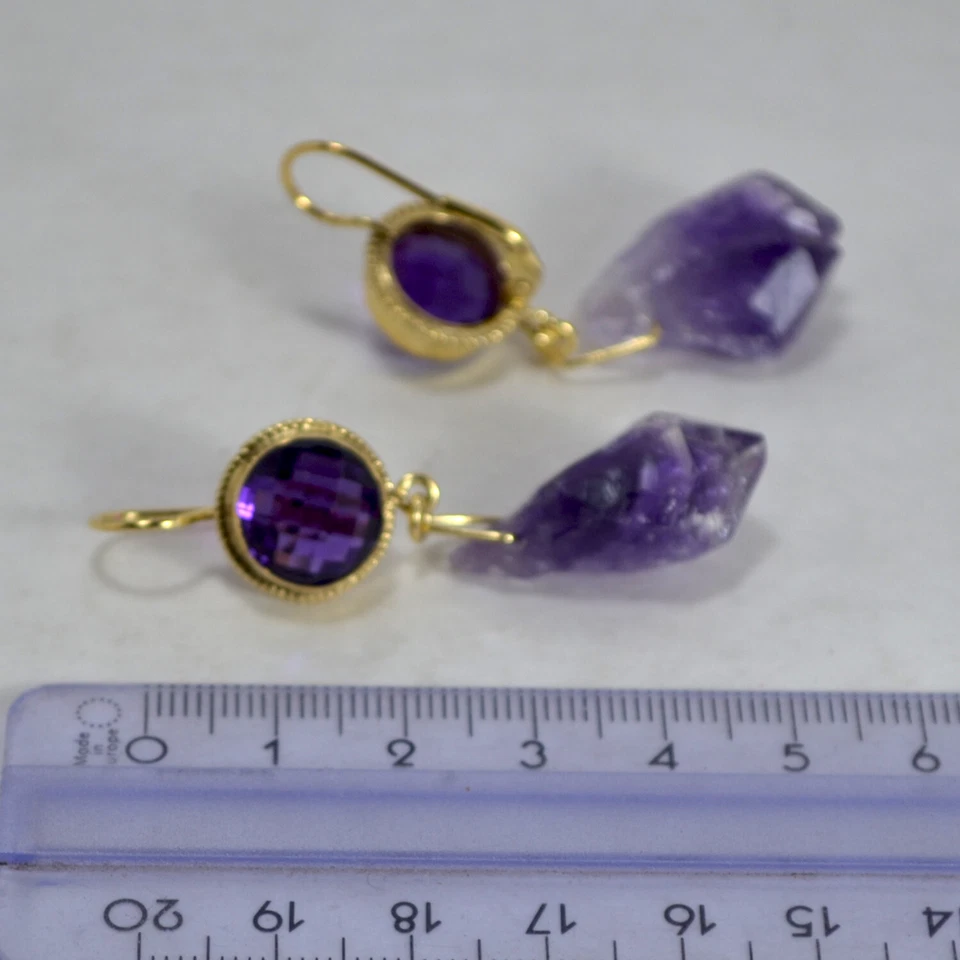 ORECCHINI IN ARGENTO 925 TONDO E GEODI AMETISTA NATURALE           AGHT 0919 - Immagine 3 di 3