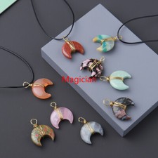 Crystal Pendant Gemstone Moon Natural Quartz Wire Wrap Healing Chakra Necklace