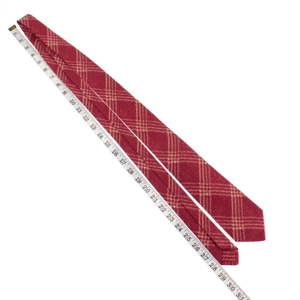 Kiton 全新无标签丝绸/亚麻/棉七折领带玫瑰红色/浅米色格子 — 第 3/4 张图片