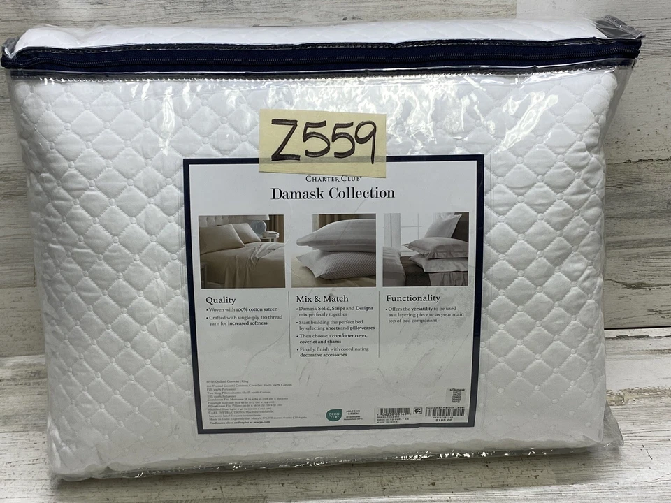 Charter Club Damask Quilted Solid King Coverlet & Shams 3pc Set White New - Image 4 of 4