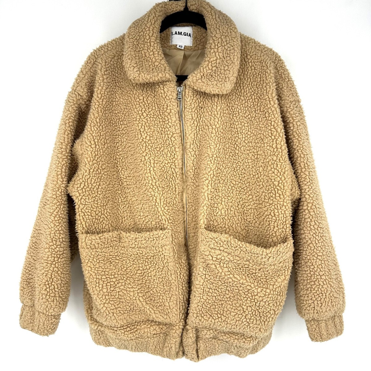 Pixie Teddy Sherpa Oversized Jacket Camel Tan XS