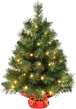 2FT Pre-Lit Artificial Mini Tabletop Fir Christmas Tree 50 Lights & Burlap Base