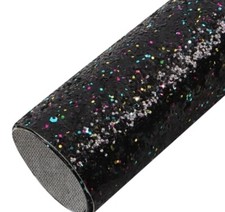 Chunky Mixed Black Glitter FAUX LEATHER ROLL 12" x 55" 1043367 Halloween