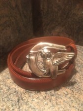 Kieselstein-Cord Sterling Winged Owl Buckle With Brown Leather Belt Size 4
