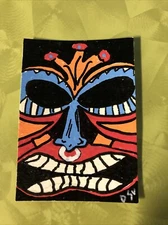 ACEO Original Painting Surreal Tiki #2 Contemporary Folk Outsider Art Island DSV