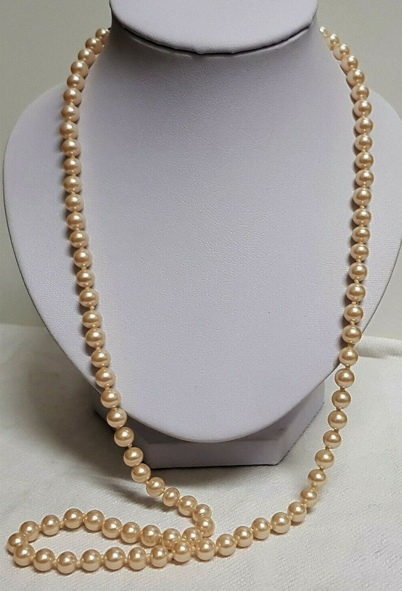 Collier Sautoir Ancien En Perles De Verre Noir Nouées - Bijou Vintage Ethnique / V150