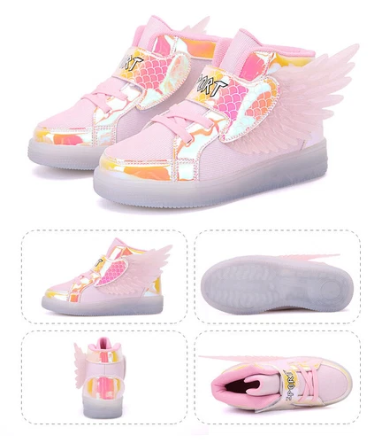 LED Leuchtende USB Sneaker Turnschuhe Kinder Mädchen Flügel Blinkschuhe Gr.27-37 - Bild 20 von 28