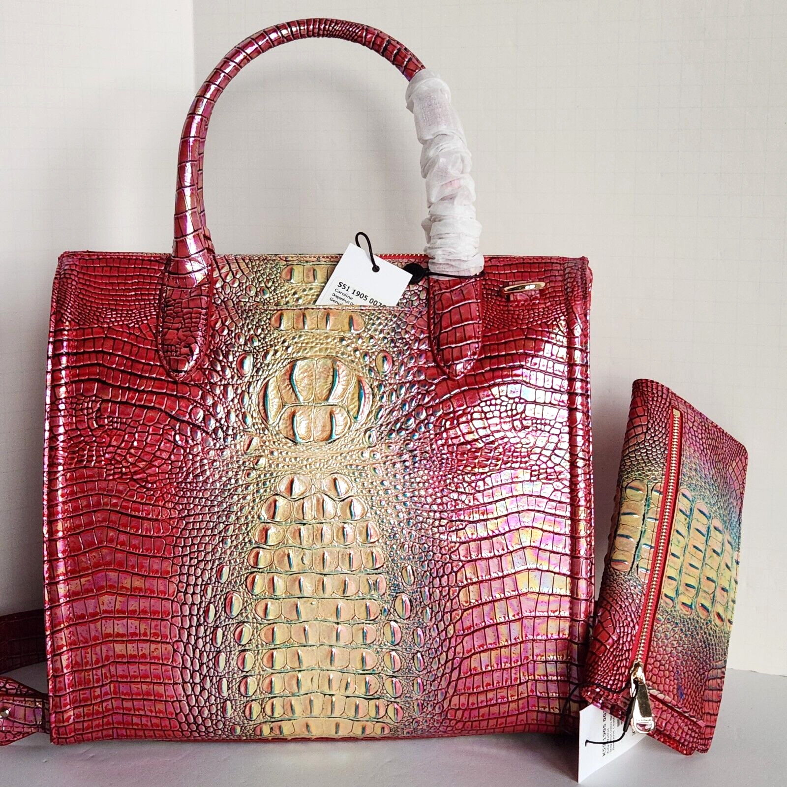🌹Brahmin Caroline Satchel Dragonfruit Ombre Leather Bag+Bifold Wallet NWT***HTF image 9
