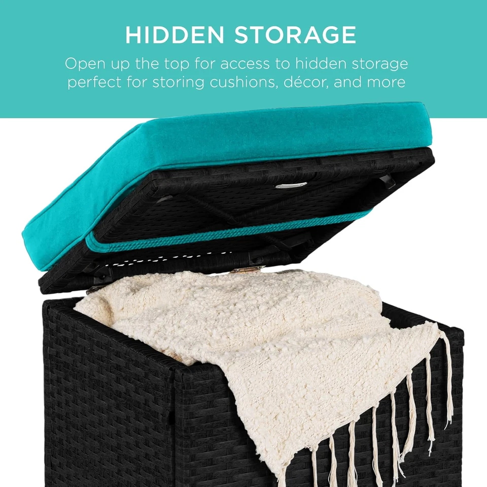 Set of 2 Wicker Ottomans, Multipurpose Outdoor Furniture for Patio, Backyard, Ad - Image 3 of 4