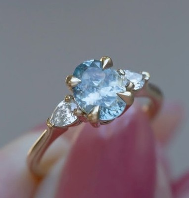 2.08 Ct Oval Cut Natural Aquamarine Diamond Proposal Ring 14K Solid Yellow Gold