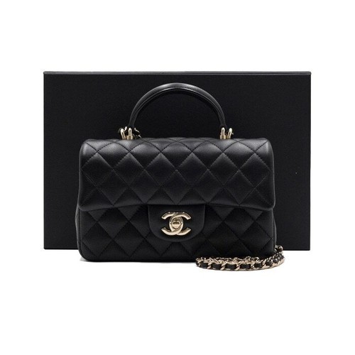 CHANEL Black Lamb Mini Flap Top Handle Tote Bag with Gold Chain 160940358 [P]