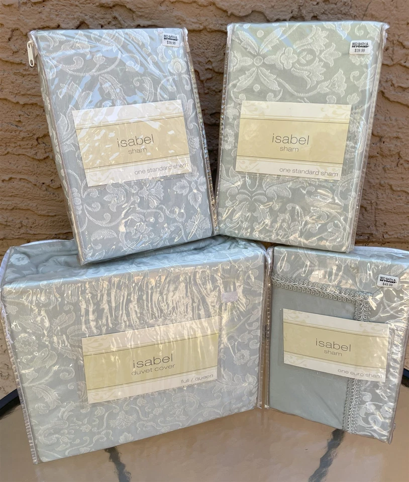 Isabel Seafoam Damask Luxe Full/Queen 7pc Set ~ Duvet Cover, 3 Shams, 3 Pillows - Image 2 of 4