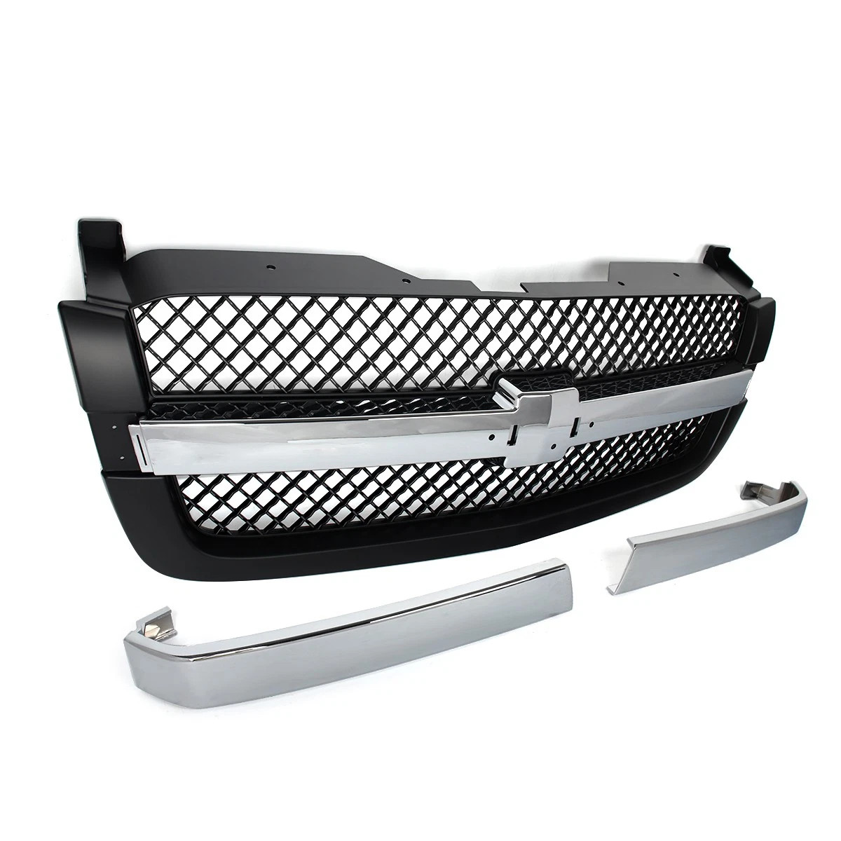 Fit For 2003-2007 Chevrolet Silverado 1500 Chrome Black Front Bumper Grille