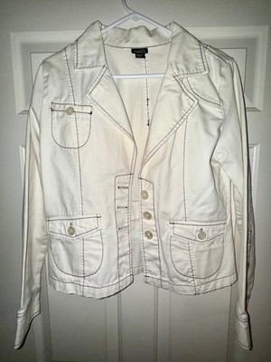 Rue21 Women s White Utility Blazer/Jacket Button Front Size M Casual