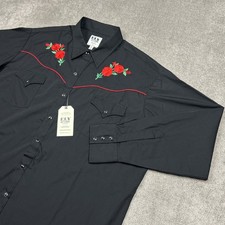 Ely Cattleman Shirt Mens XXL Black Rose Embroidered Western Pearl Snap Cowboy