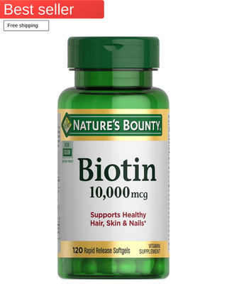 Nature's Bounty Biotin Hair Skin and Nails Vitamins, 10,000 mcg, 120 Softgels .