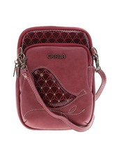 CHALA UNI Cellphone Xbody RFID Faux Leather Crossbody Bag Maroon Berry Red Bird